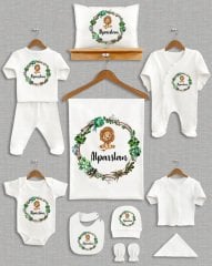 Yeşil Yapraklı Çelenkli Aslan Tasarımı 11'li Organik Hastane Çıkışı