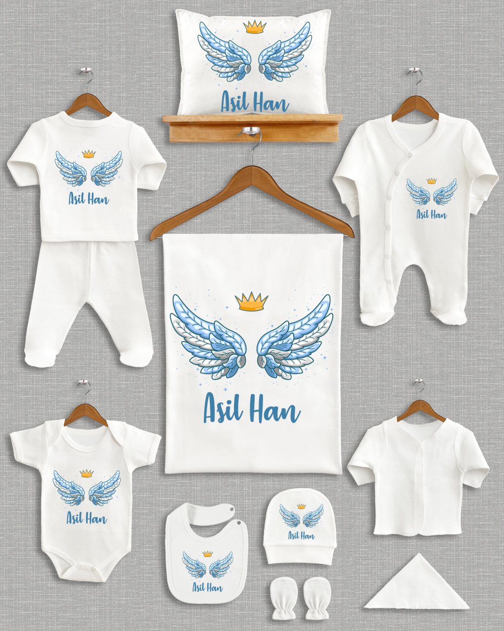 Mavi Melek Kanadı Tasarımı 11'li Organik Hastane Çıkışı