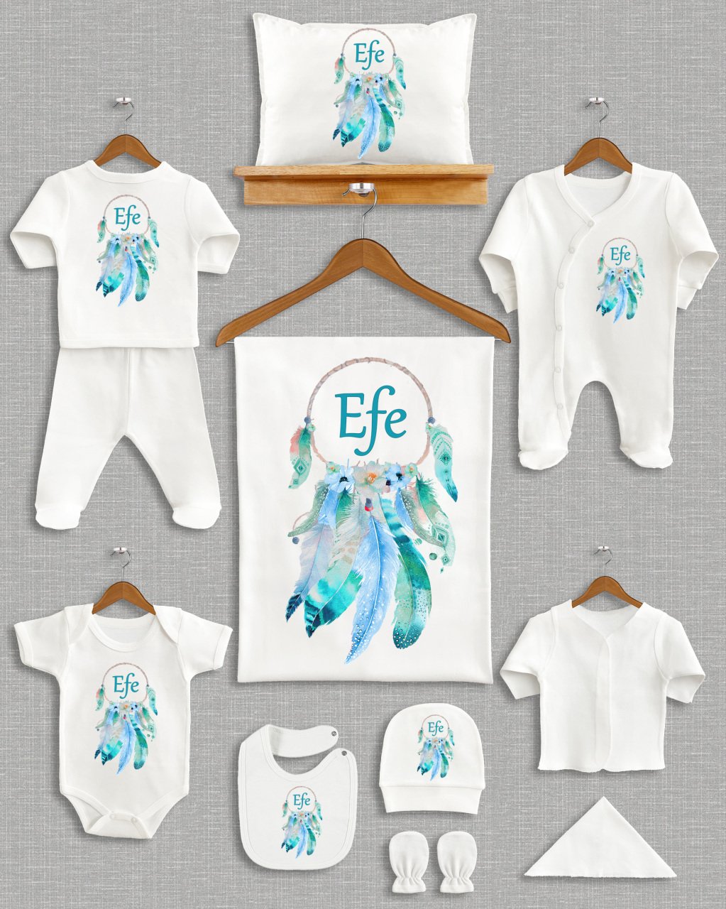 Mavi Rüya Yakalayıcı Tasarımı 11'li Organik Hastane Çıkışı