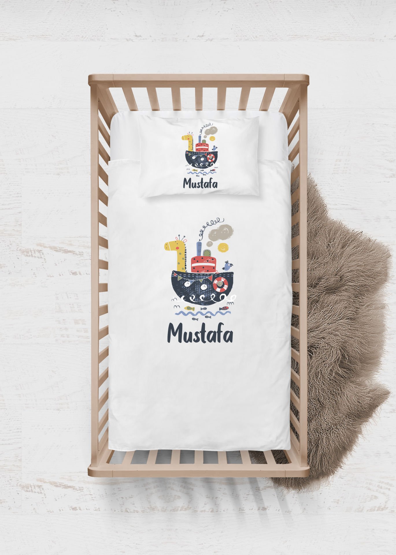 Gemide Sevimli Zürafa Tasarımı Nevresim Takımı