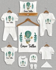 Yeşil Uçan Balonlu Fil Tasarımı 11'li Organik Hastane Çıkışı