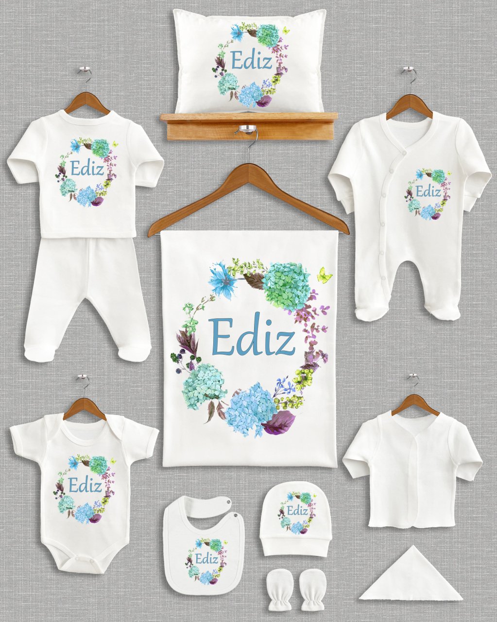 Renkli Çiçekli Tasarım 11'li Organik Hastane Çıkışı