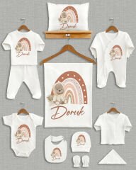 Sevimli Ayıcıklı Gökkuşağı Tasarımı 11'li Organik İsme Özel Hastane Çıkışı