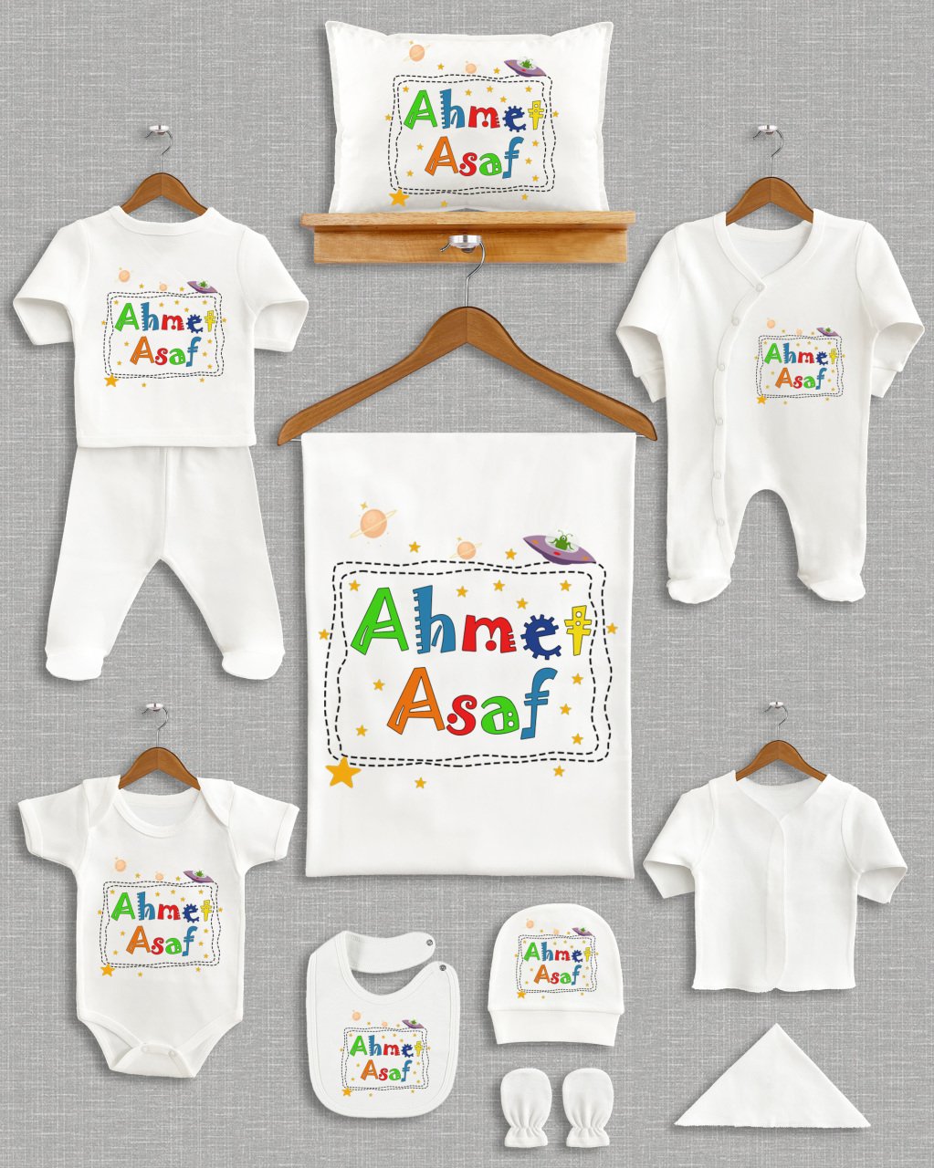 Renkli İsim Gezegenler Tasarımı 11'li Organik Hastane Çıkışı