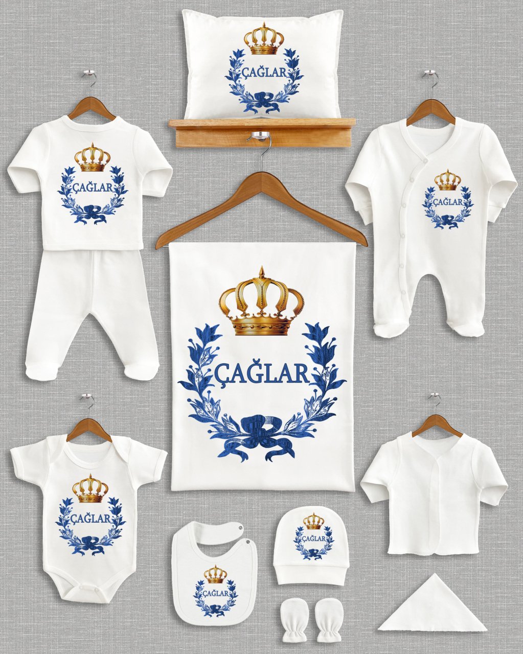 Mavi Çelenkli Taçlı Tasarım 11'li Organik Hastane Çıkışı