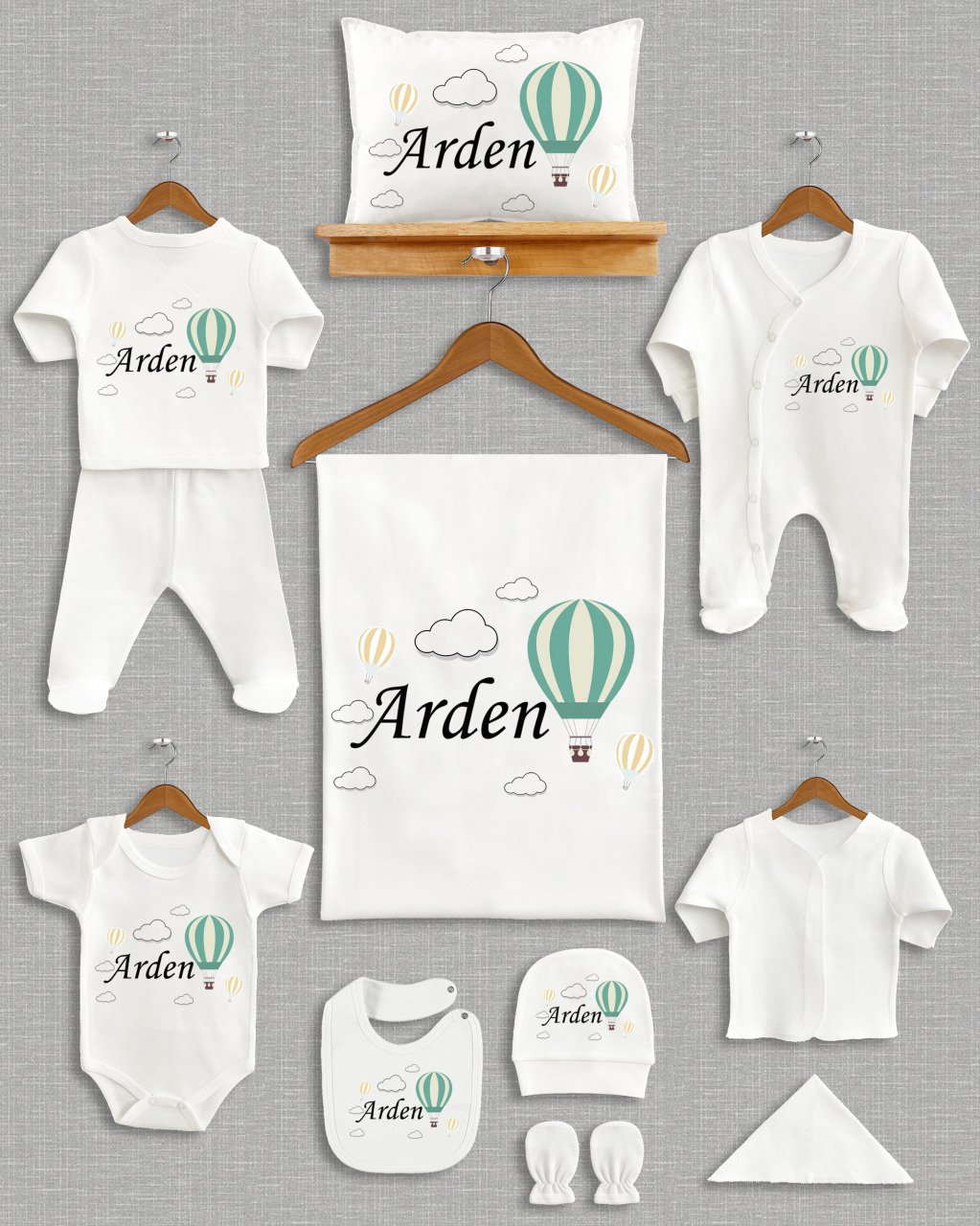 Uçan Balonlu Bulutlu Tasarım 11'li Organik Hastane Çıkışı