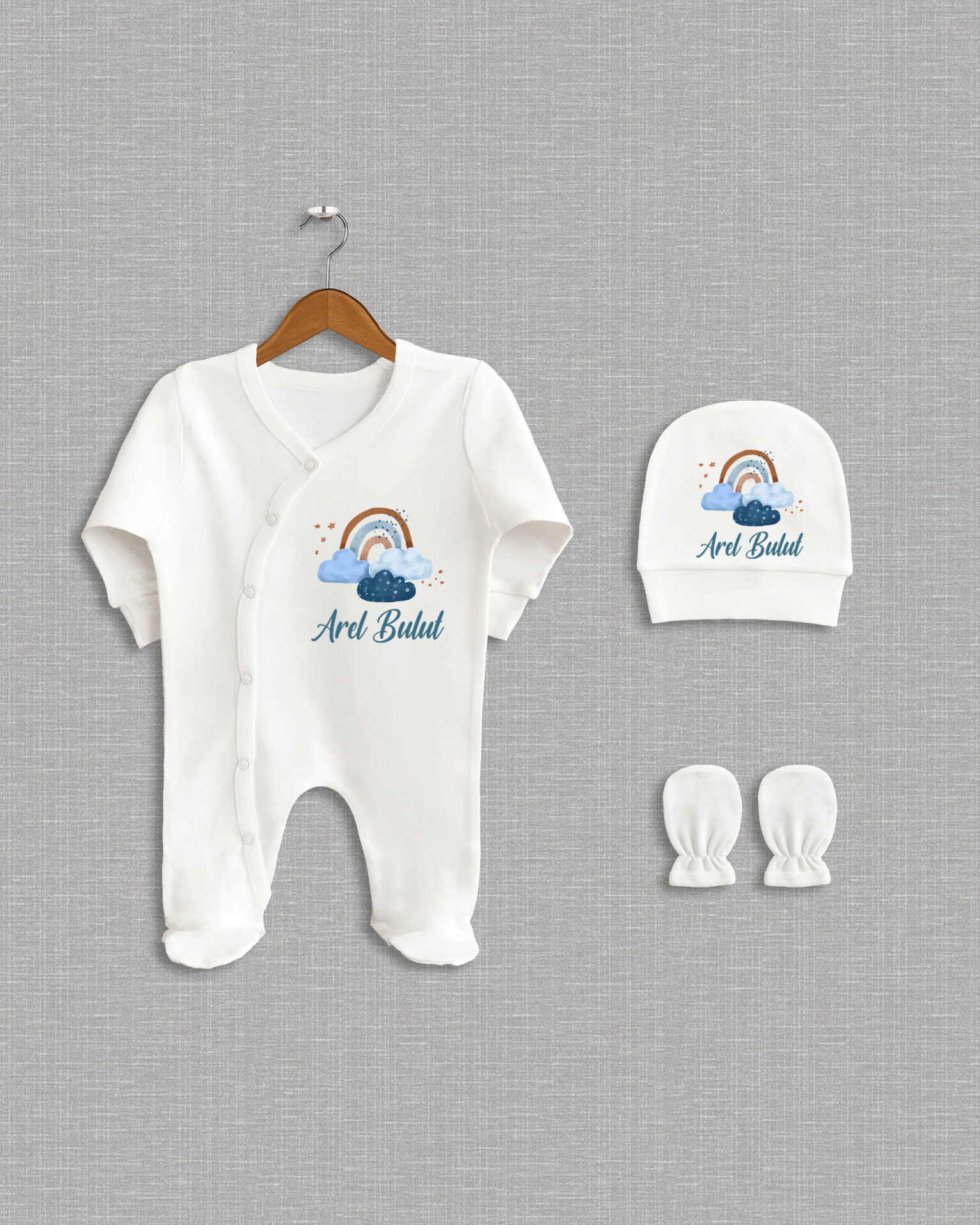 Gökkuşağı Bulut Tasarımı 3'lü Organik Hastane Çıkışı