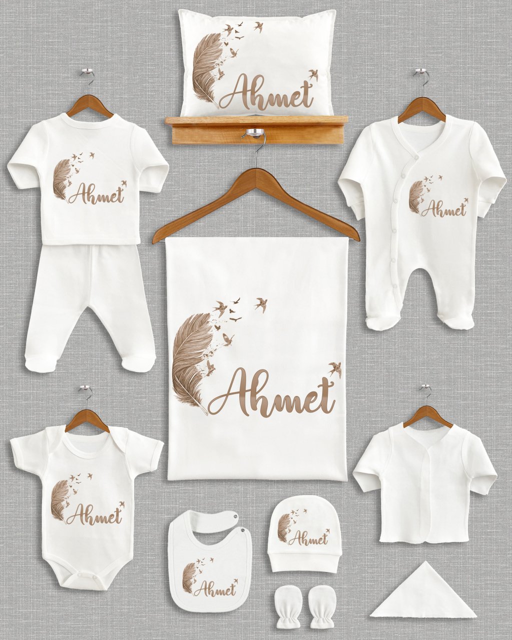 Açık Kahverengi Tüy Tasarımı 11'li Organik Hastane Çıkışı