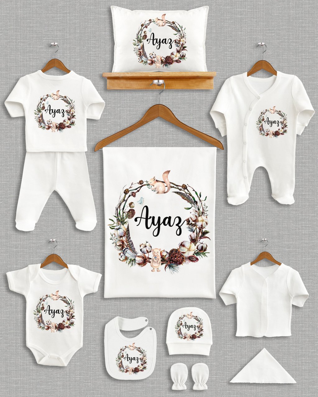 Pamuk Çelenk Ayıcık Tavşan Temalı 11'li Organik Hastane Çıkışı