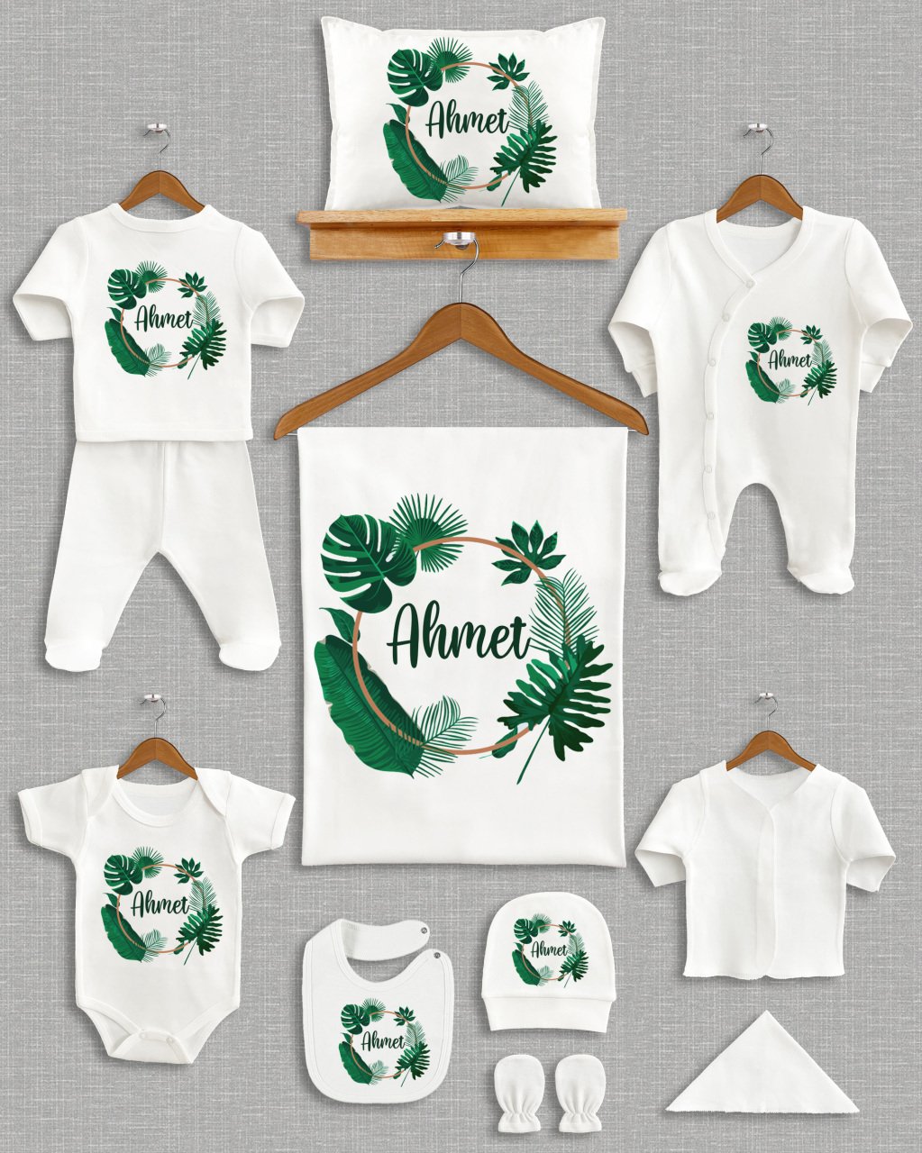 Koyu Yeşil Yapraklı Tasarım 11'li Organik Hastane Çıkışı