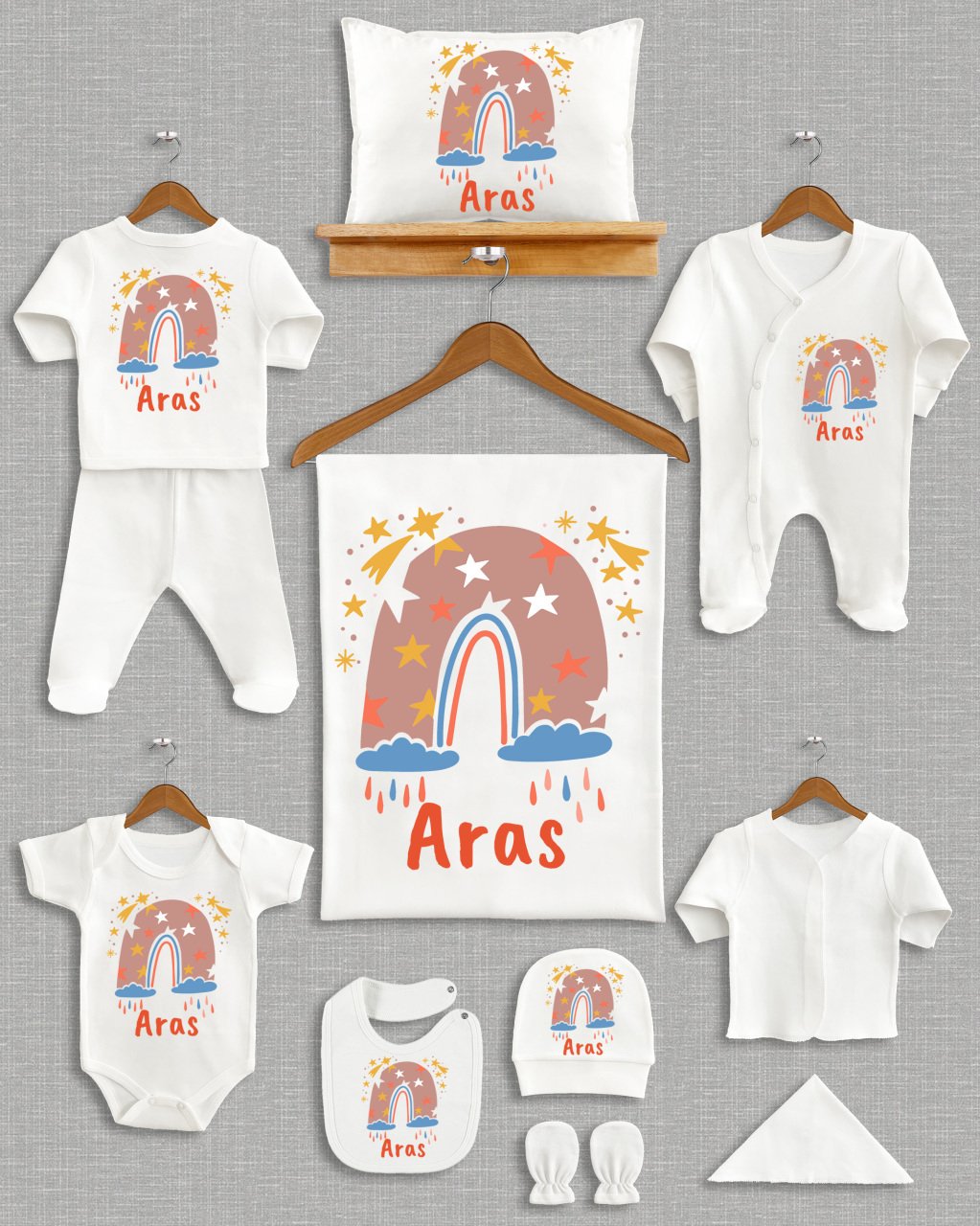 Yıldızlı Gökkuşağı Tasarımı 11'li Organik  Hastane Çıkışı