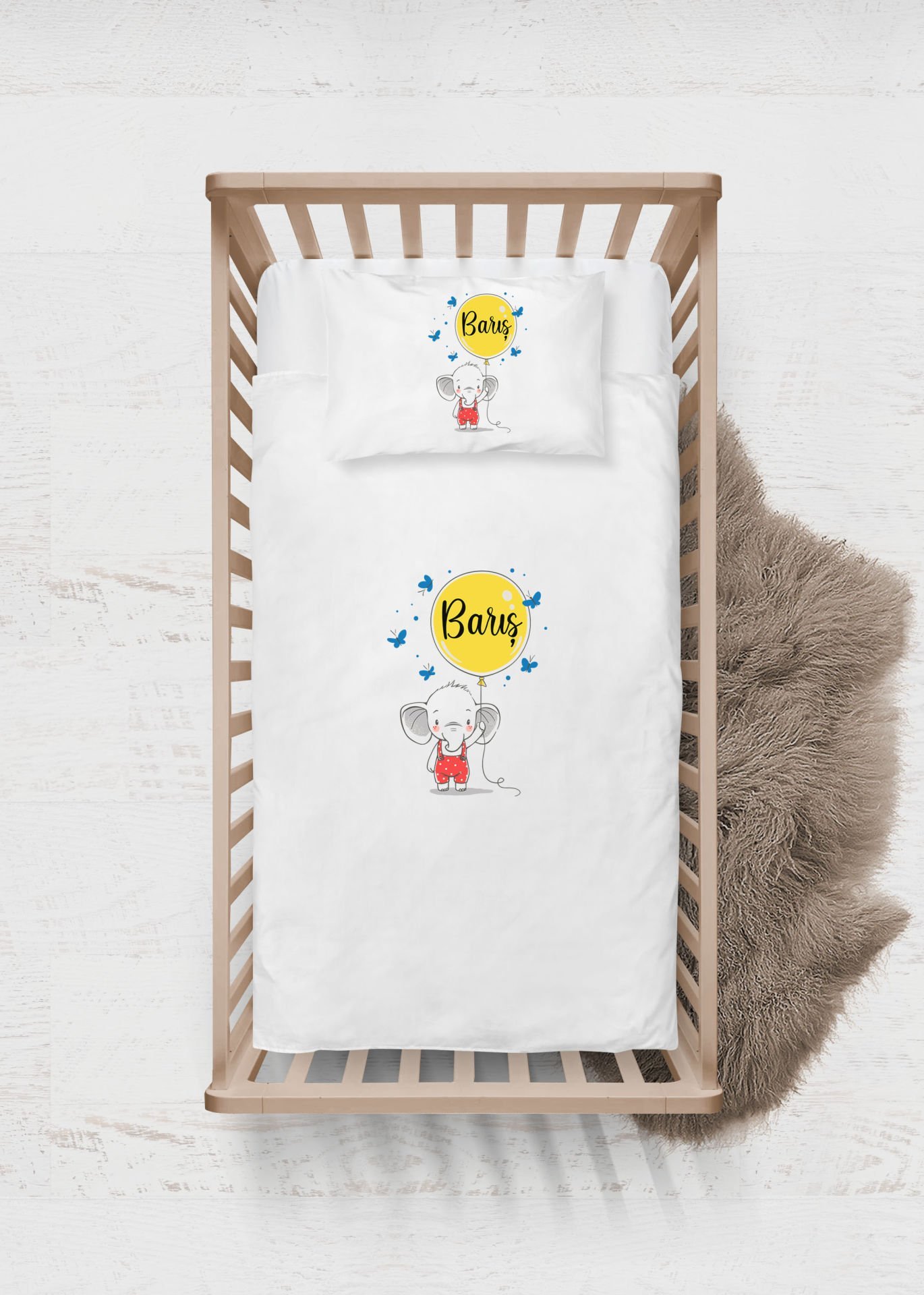 Balon Tutan Sevimli Fil Tasarımı Nevresim Takımı