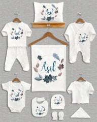 Mavi Yaprak Desenli 11'li Organik  Hastane Çıkışı