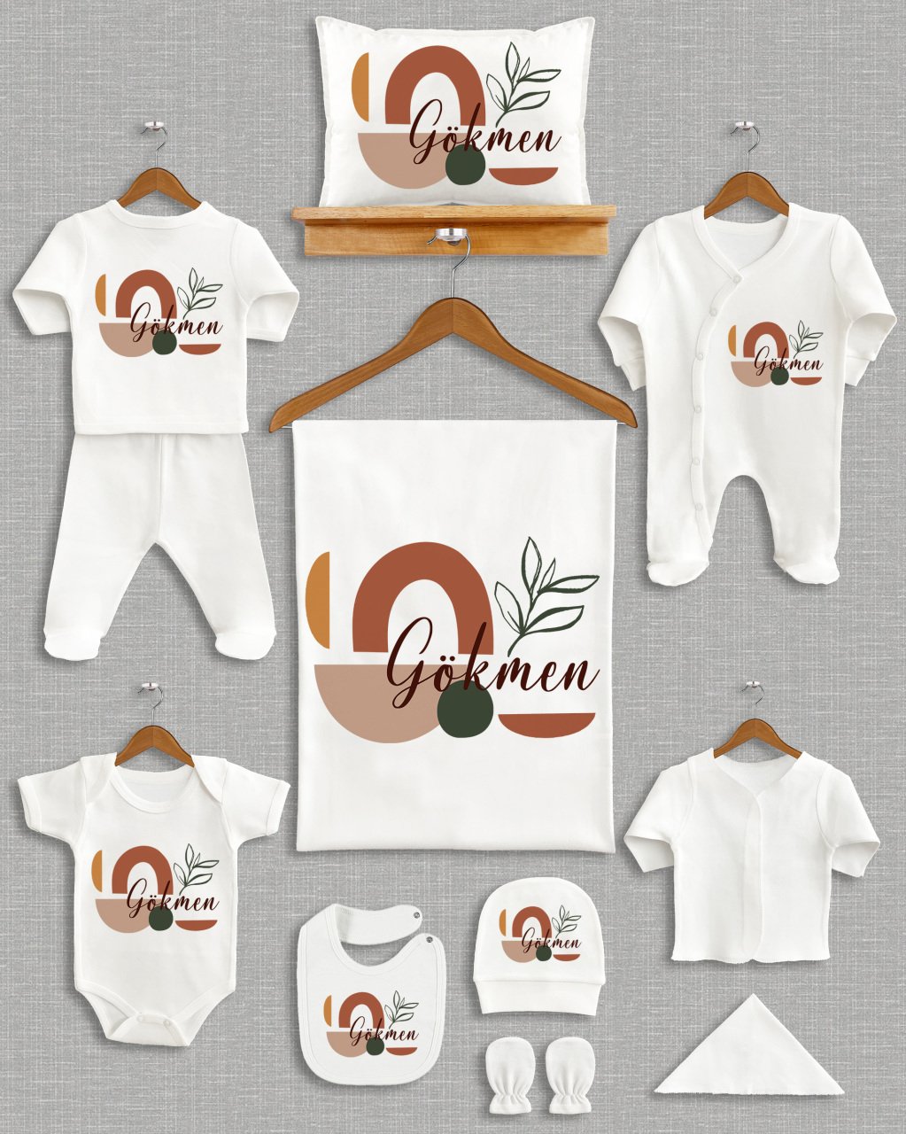 Koyu Kahverengi Tasarımlı 11'li Organik  Hastane Çıkışı