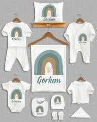 Koyu Yeşil Gökkuşağı Tasarımı 11'li Organik  Hastane Çıkışı