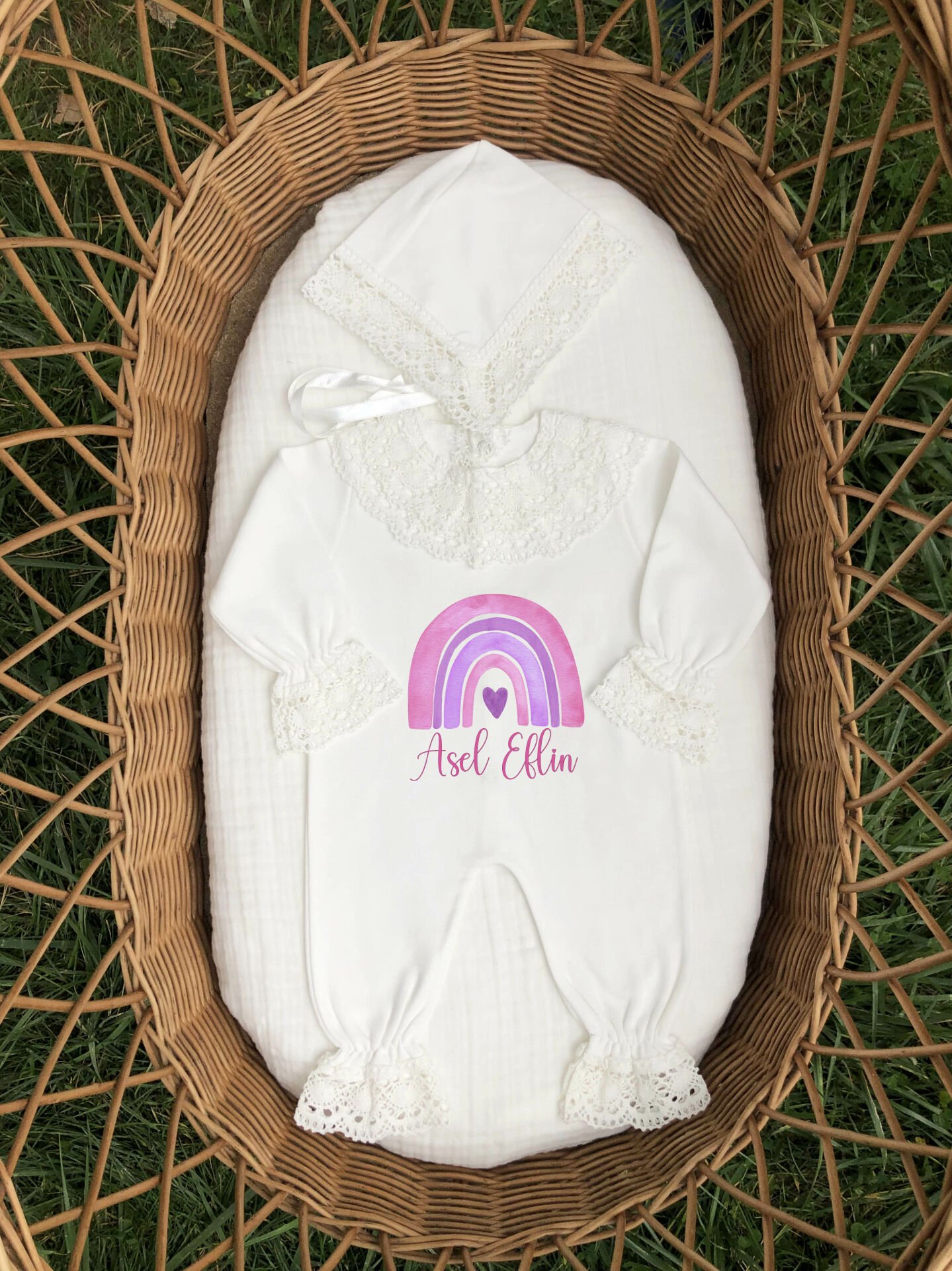 Pastel Gökkuşağı Tasarımı Dantelli Tulum Seti