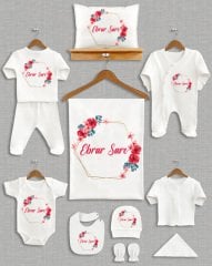 Kırmızı Çiçek Desenli 11'li Organik  Hastane Çıkışı