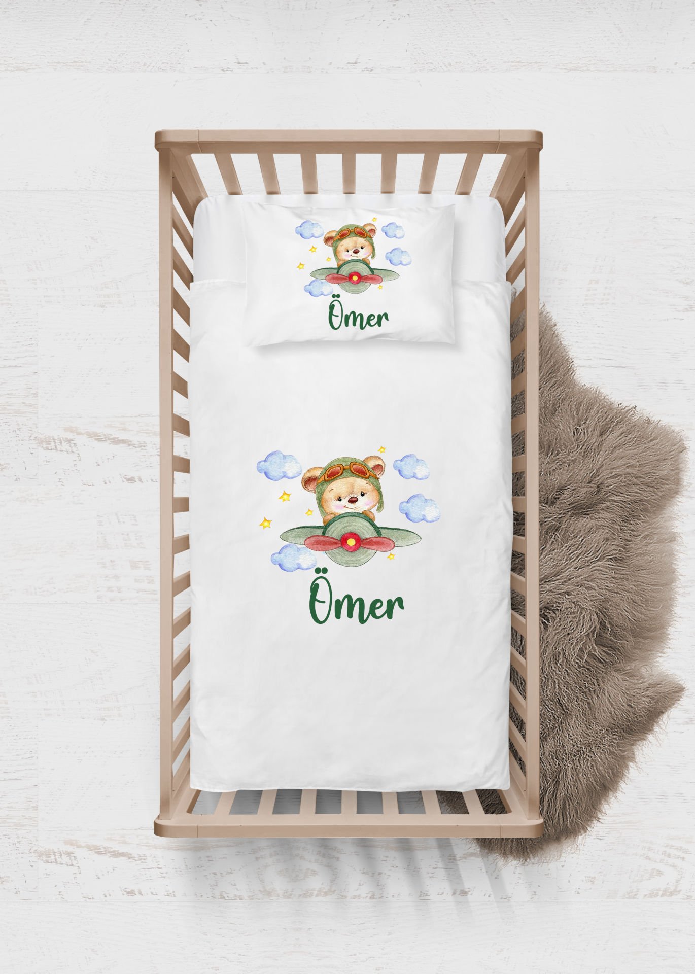 Uçakta Sevimli Ayıcık Tasarımı Nevresim Takımı