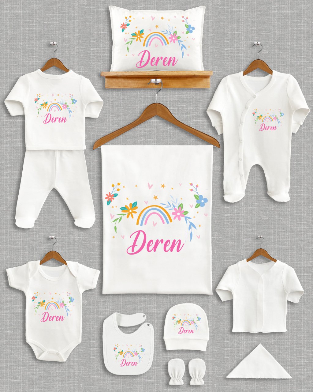 Çiçekli Gökkuşağı Modeli 11'li Organik  Hastane Çıkışı