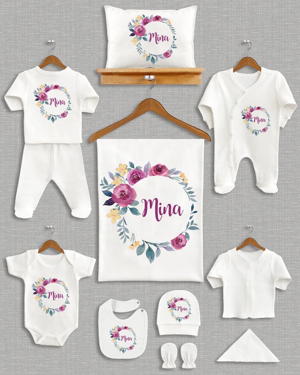 Mor Çiçekli 11'li Organik  Hastane Çıkışı