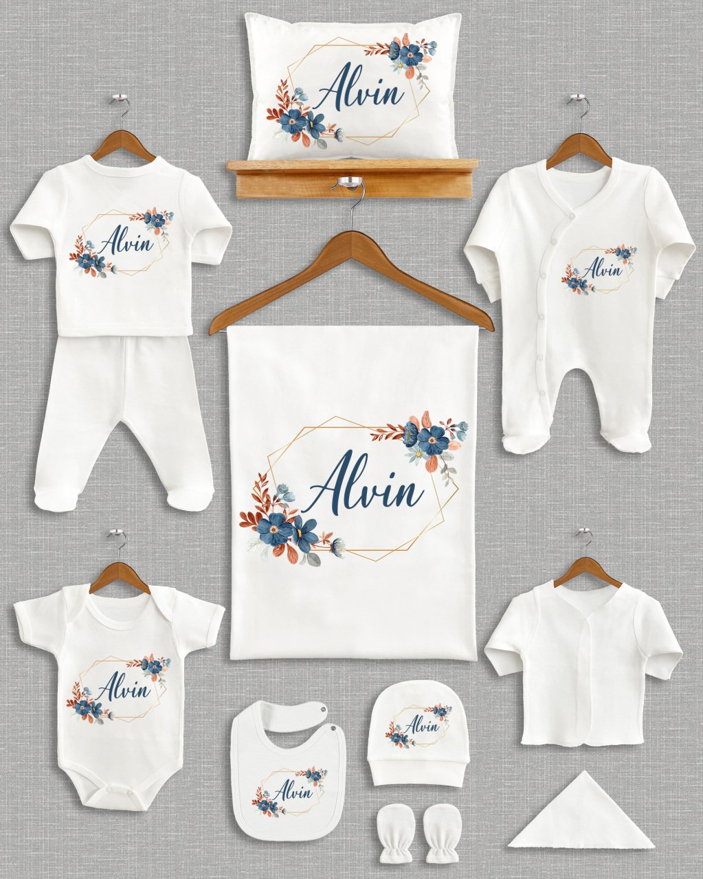 Mavi Çiçekli 11'li Organik  Hastane Çıkışı