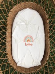 Gökkuşağı Tasarımı Dantelli Tulum Seti