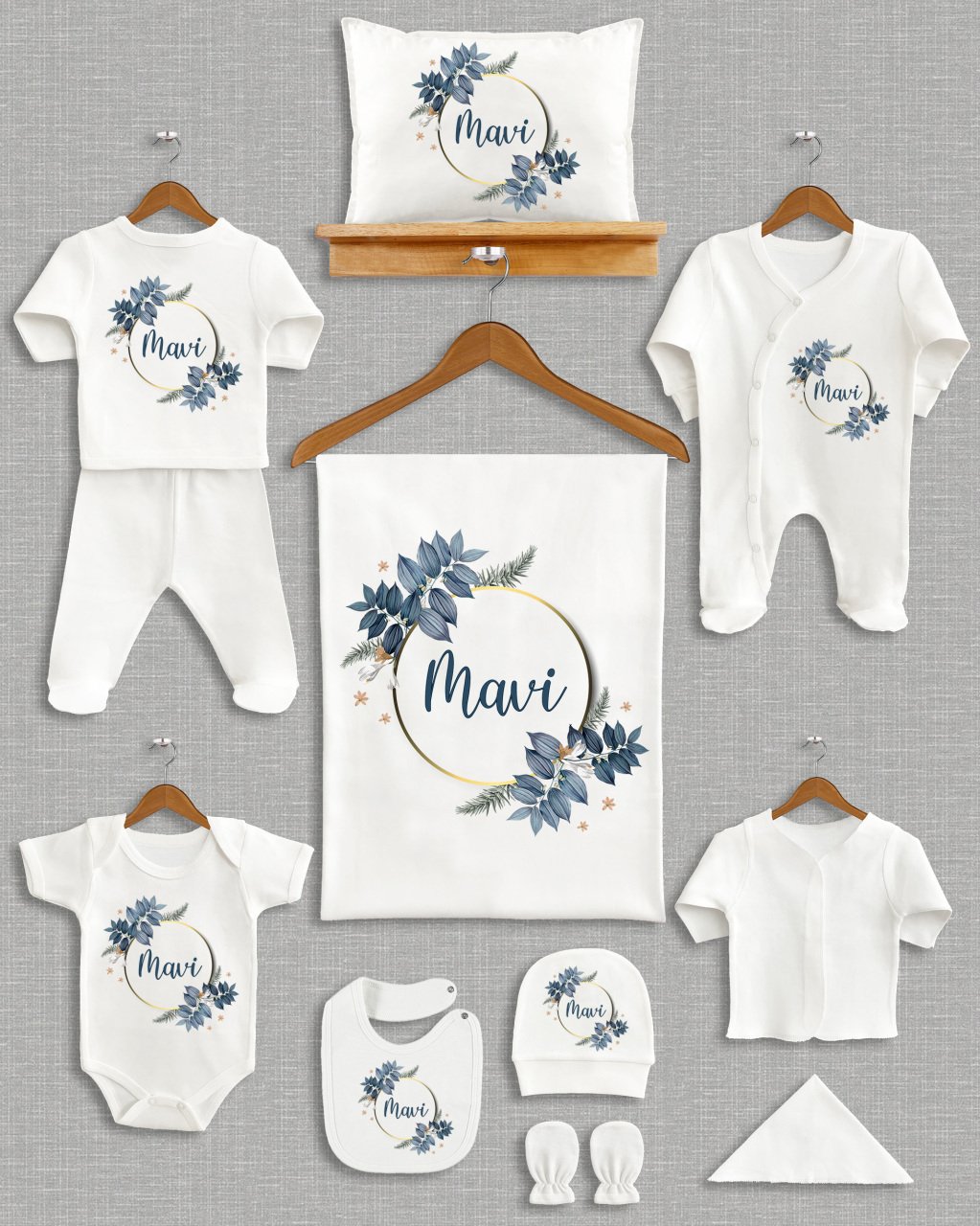 Mavi Çiçekli 11'li Organik  Hastane Çıkışı