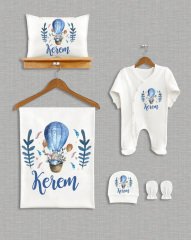 Mavi Uçan Balonlu Fil Tasarımı 5'li Organik Hastane Çıkışı