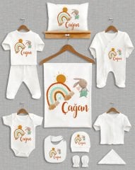 Renkli Gökkuşağı ile Sevimli Tavşan Tasarımı 11'li Organik  Hastane Çıkışı