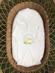 Limonlu Çelenk Tasarımı Dantelli Tulum Seti