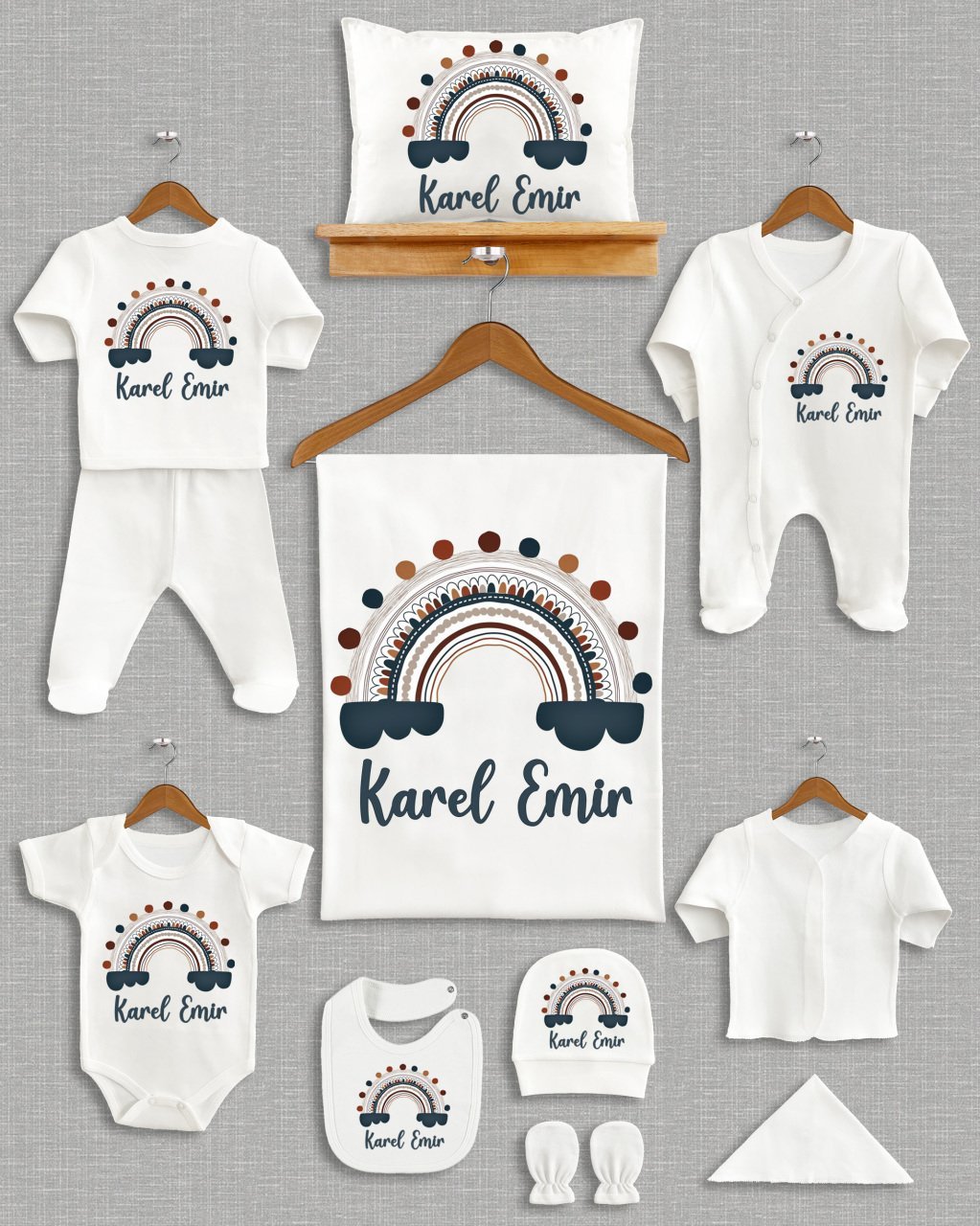 Lacivert Gökkuşağı Tasarımı 11'li Organik Hastane Çıkışı