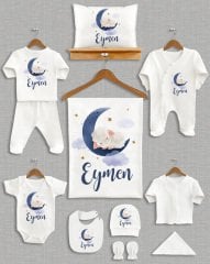 Koyu Mavi Ay Üzerinde Uyuyan Sevimli Kuzu Tasarımı 11'li Organik  Hastane Çıkışı