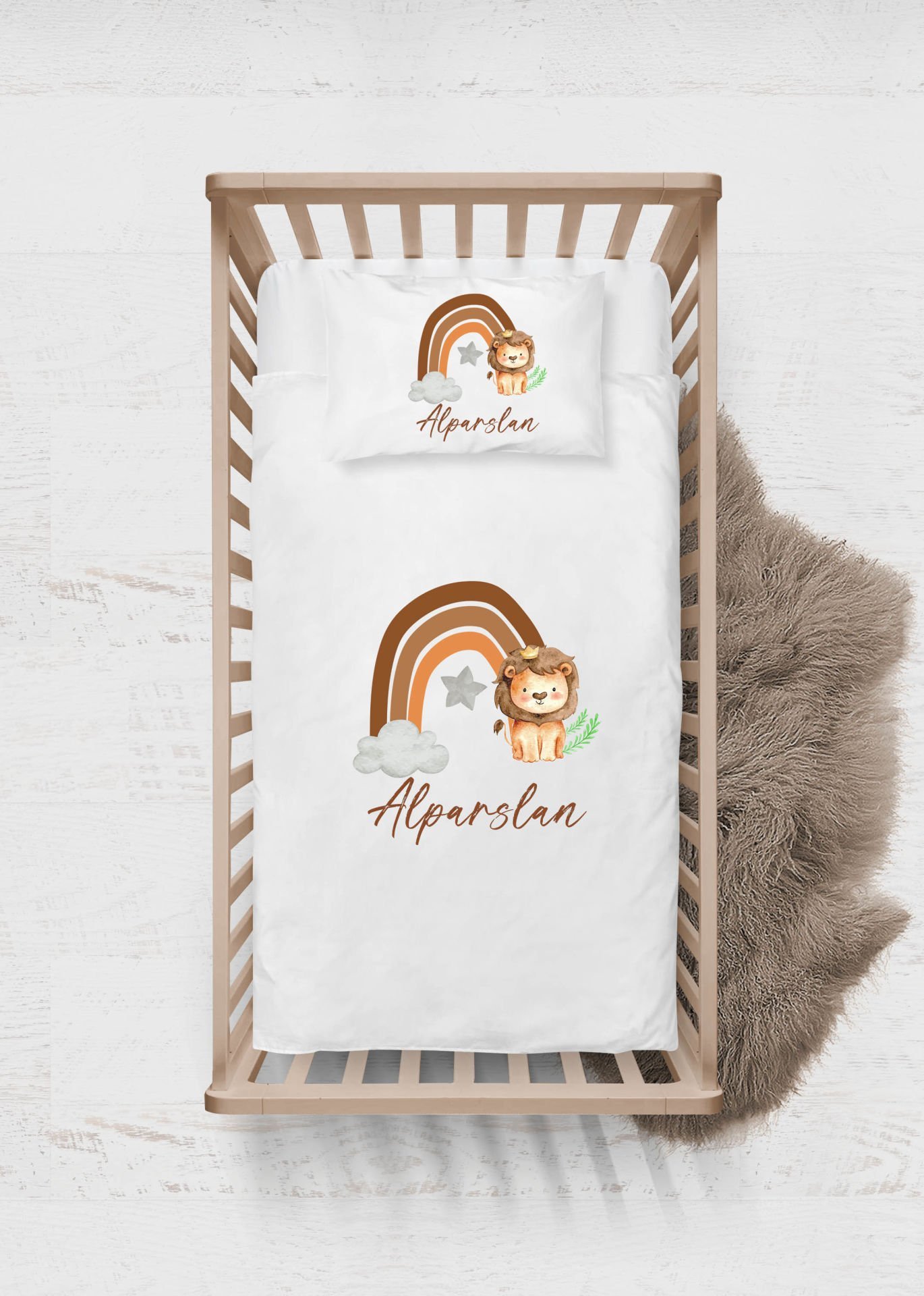 Gökkuşağında Aslan Tasarımı Nevresim Takımı