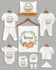 Yeşil Yapraklı Sevimli Ceylan Tasarımı 11'li Organik Hastane Çıkışı