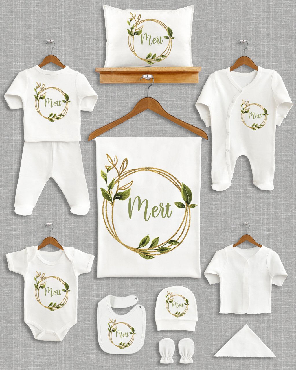 Soft Yeşil Yapraklı Tasarım 11'li Organik Hastane Çıkışı