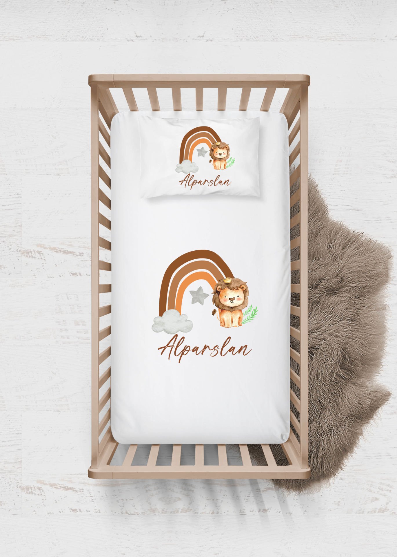Gökkuşağında Aslan Tasarımı Çarşaf Seti