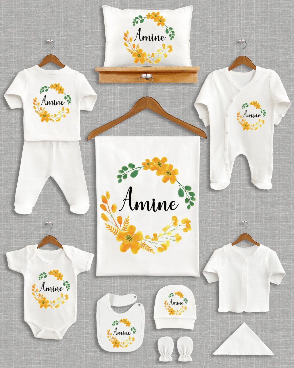 Sarı Çiçekli Tasarım 11'li Organik Hastane Çıkışı