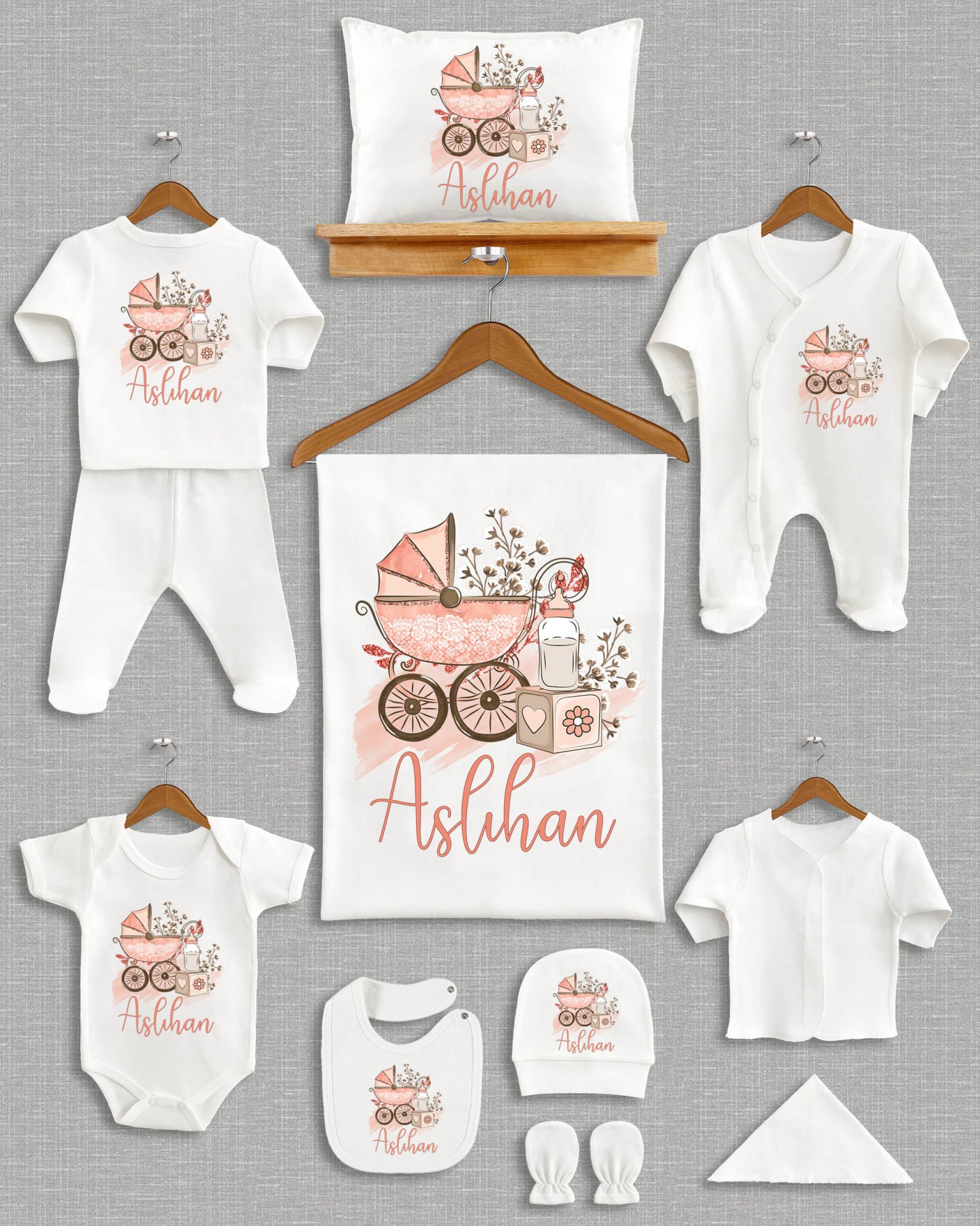 Cute Baby Desing 11'li Organik İsme Özel Hastane Çıkışı