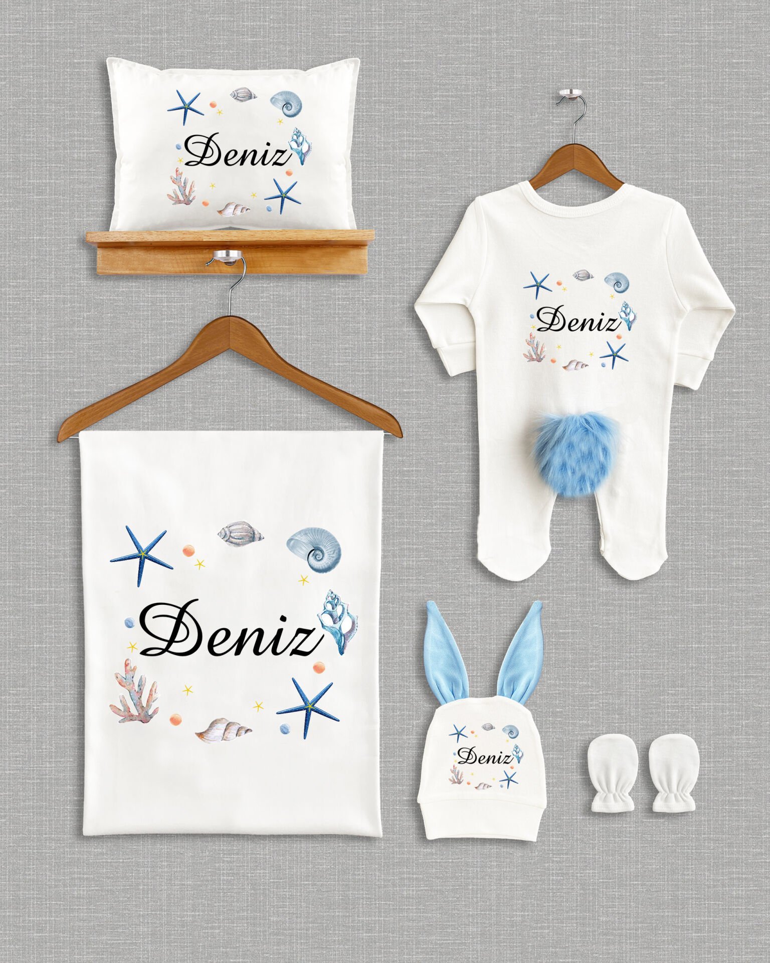 Deniz Kabuğu Tasarımı 5'li Ponponlu Organik Hastane Çıkışı