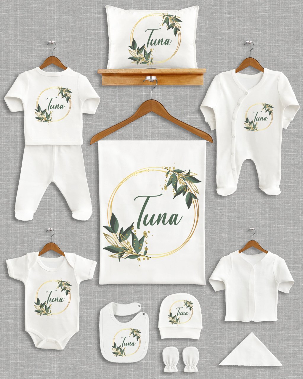 Yeşil Yaprak Çelenk Tasarımı 11'li Organik  Hastane Çıkışı