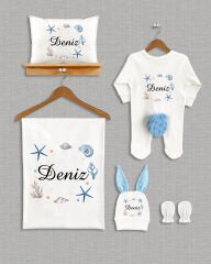 Deniz Kabuğu Tasarımı 5'li Ponponlu Organik Hastane Çıkışı