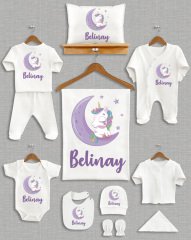 Mor Ay Üzerinde Unicorn Tasarımı 11'li Organik Hastane Çıkışı