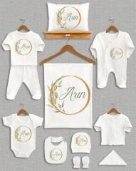 Pastel Yeşil Yaprak Çelenk Tasarım 11'li Organik  Hastane Çıkışı