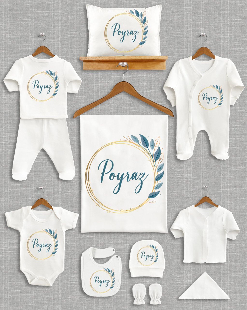 Mavi Yaprak Çelenk Tasarım 11'li Organik  Hastane Çıkışı