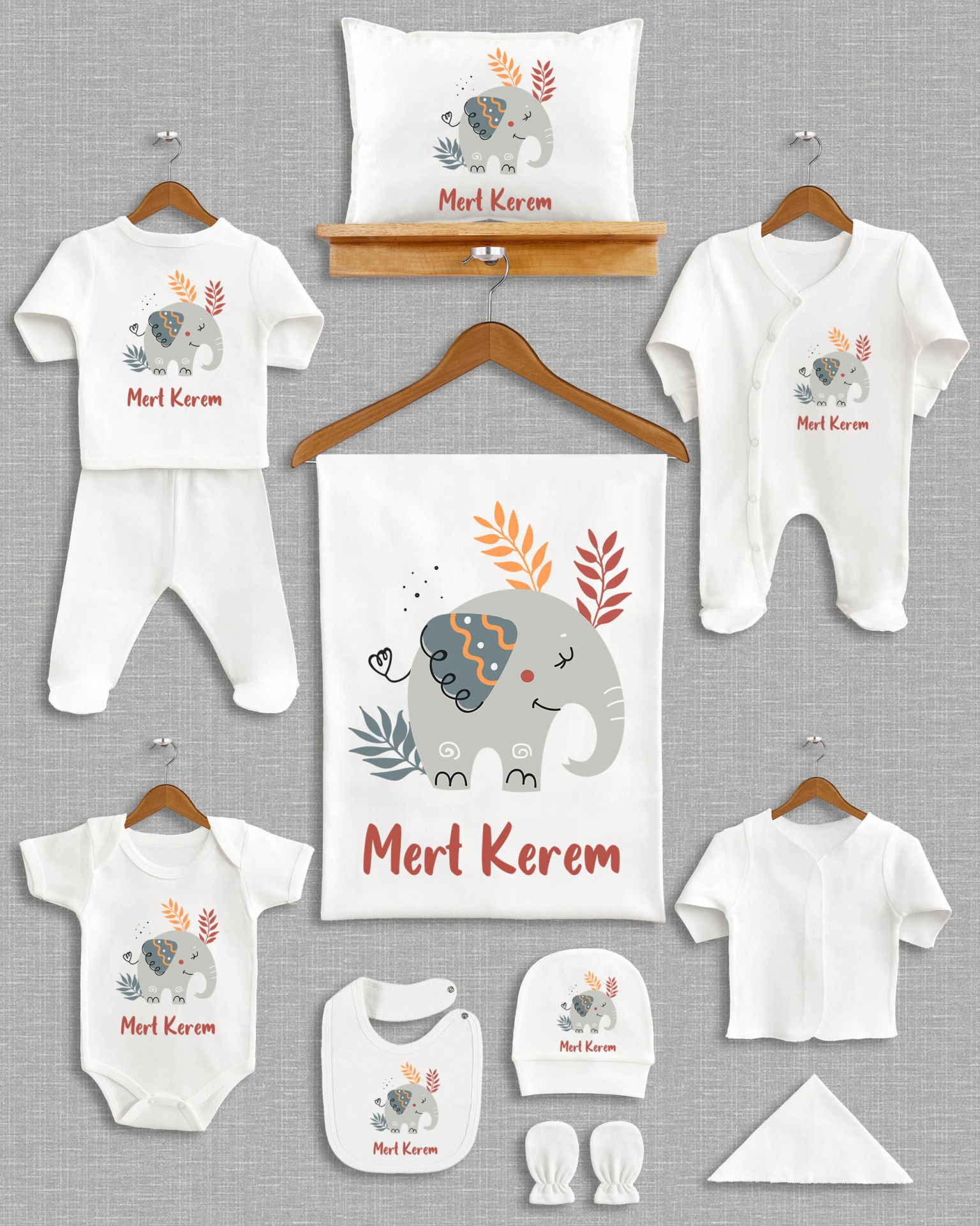 Sevimli Fil Tasarımı 11'li Organik İsme Özel Hastane Çıkışı