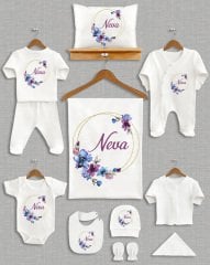 Pastel Mavi Renkli Çiçek Tasarımı 11'li Organik  Hastane Çıkışı