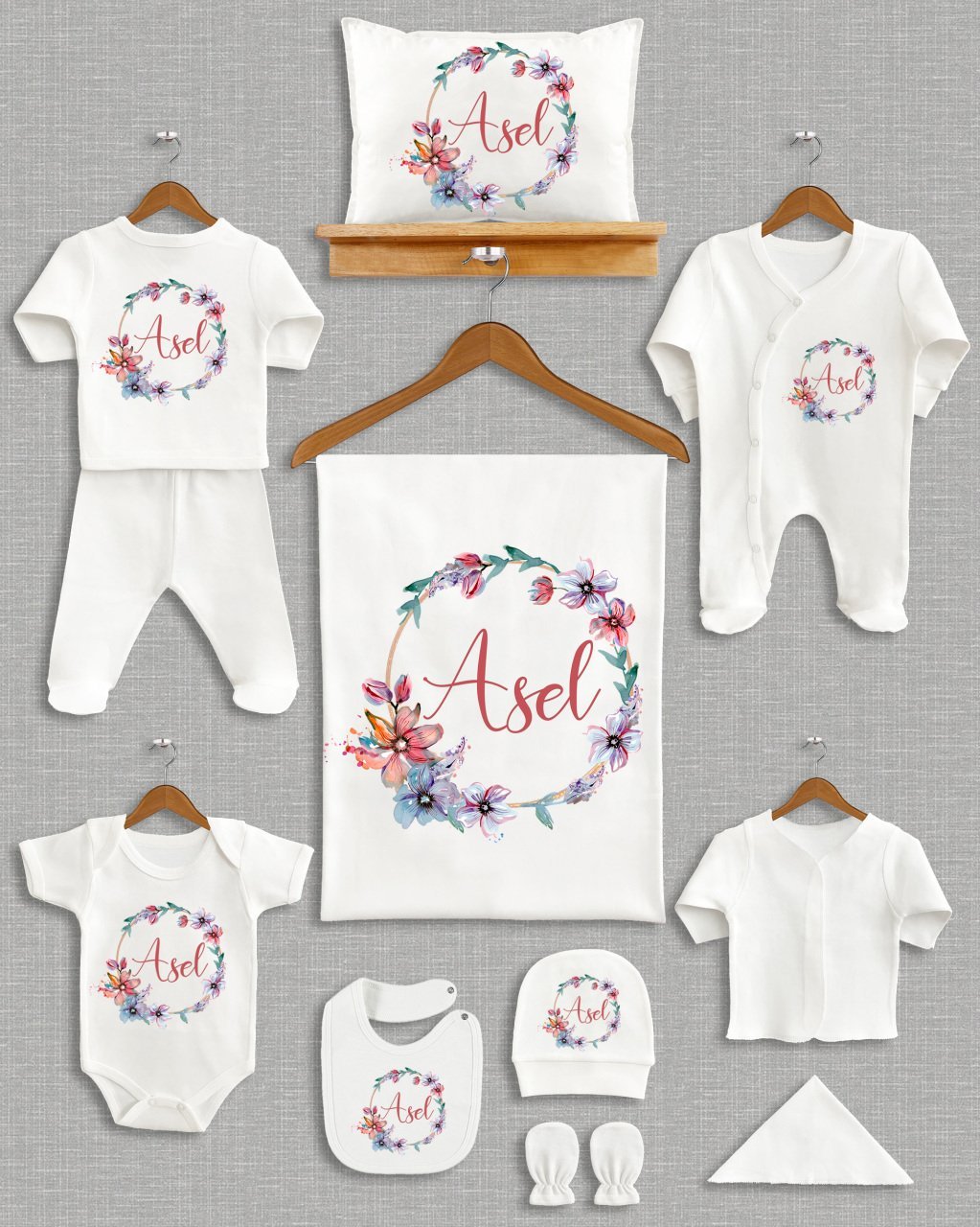 Pastel Çiçek Çelenk Tasarımı 11'li Organik  Hastane Çıkışı