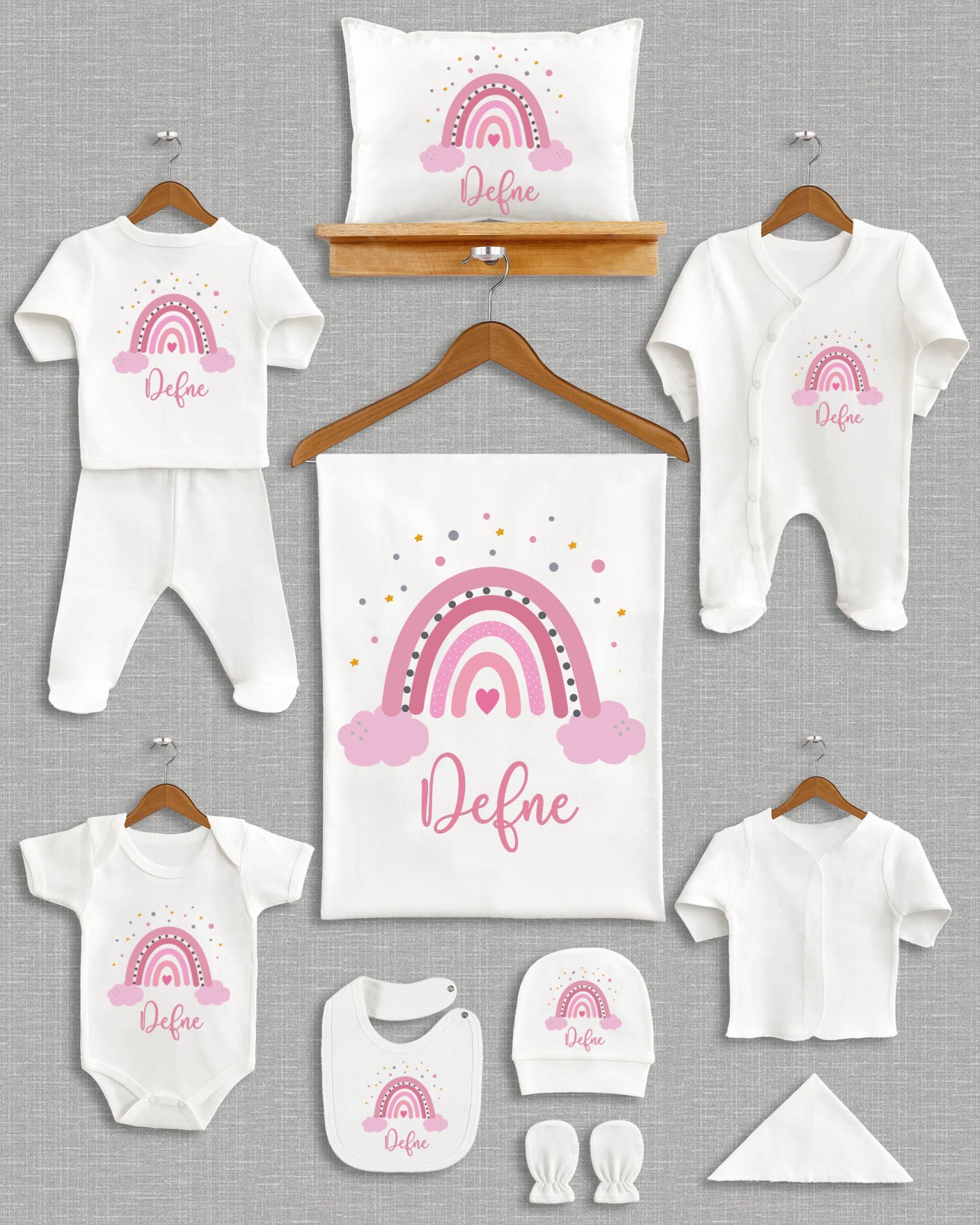 Gökkuşağı Tasarımı 11'li Organik İsme Özel Hastane Çıkışı