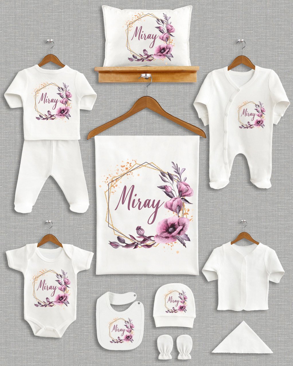 Pastel Mor Çiçek Tasarımı 11'li Organik  Hastane Çıkışı