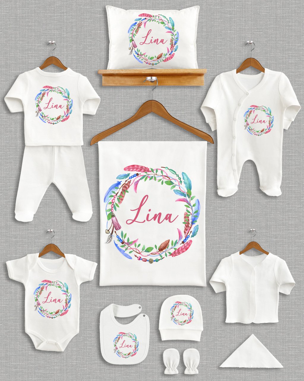 Renkli Çiçek Çelenk Tasarımı 11'li Organik  Hastane Çıkışı